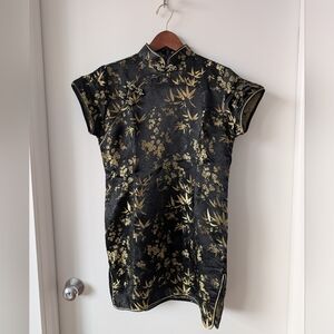 Vintage Y2K Black Gold Qipao Cheongsam Short Sleeve Medium/Large